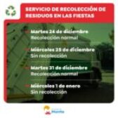 Días y horarios de Recolección de Residuos y Apertura de Cementerio Municipal en las Fiestas